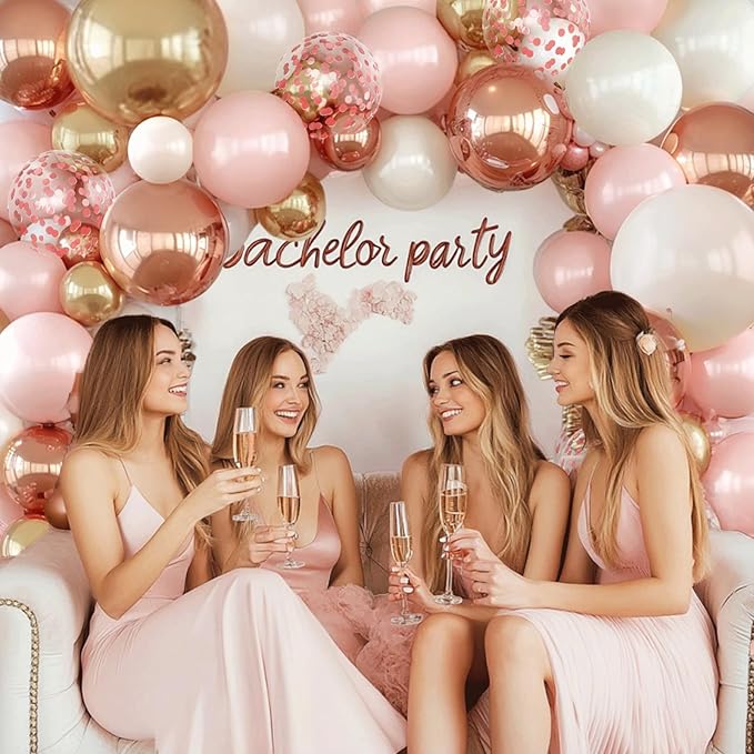 Rose Gold Pink Balloon Arch Kit, Double Stuffed Pearl White Rose Gold