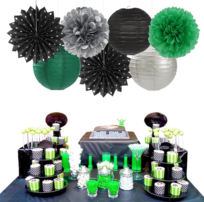 Black Green Silver Football Party Decorations 20pcs Soccer Theme