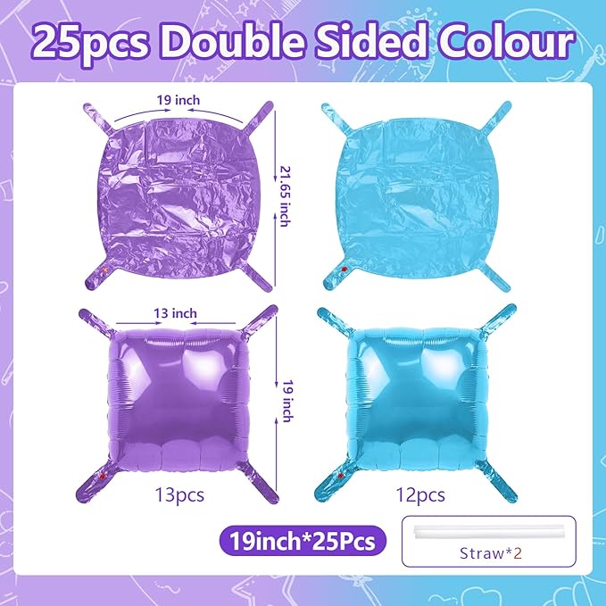 NISOCY 25PCS Light Purple and Blue Square Foil Balloons Wall Backdrop