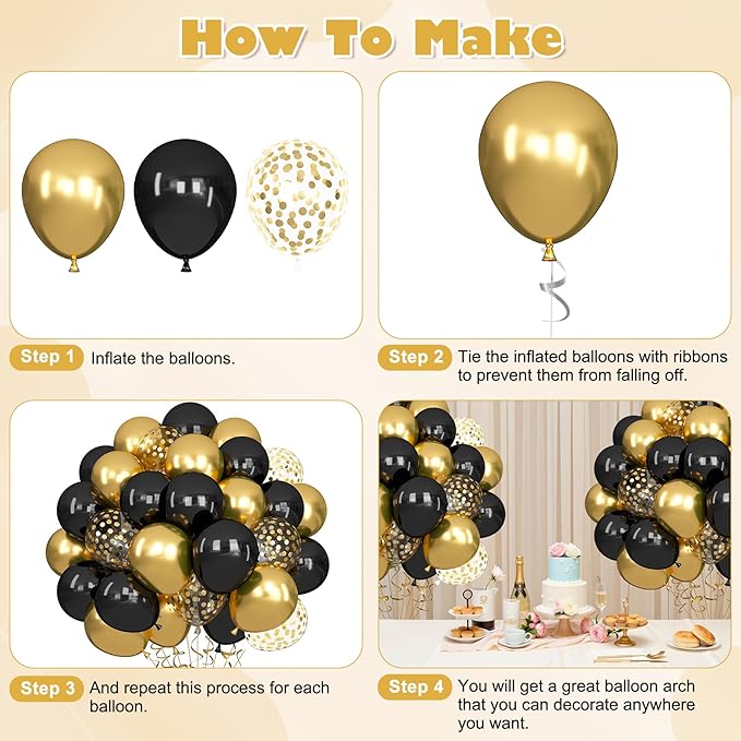 Ouddy Life 71pcs Black and Gold Balloons Set 12 inch Black Metallic