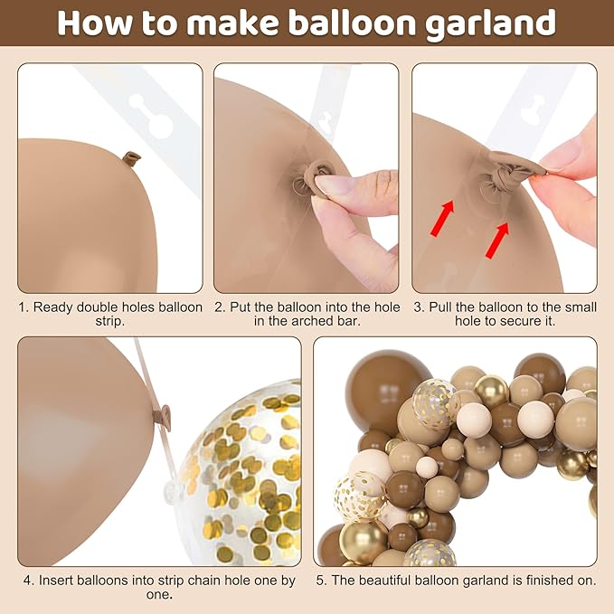Amandir 153pcs Brown Balloon Garland Arch Kit, Different Sizes 18 12