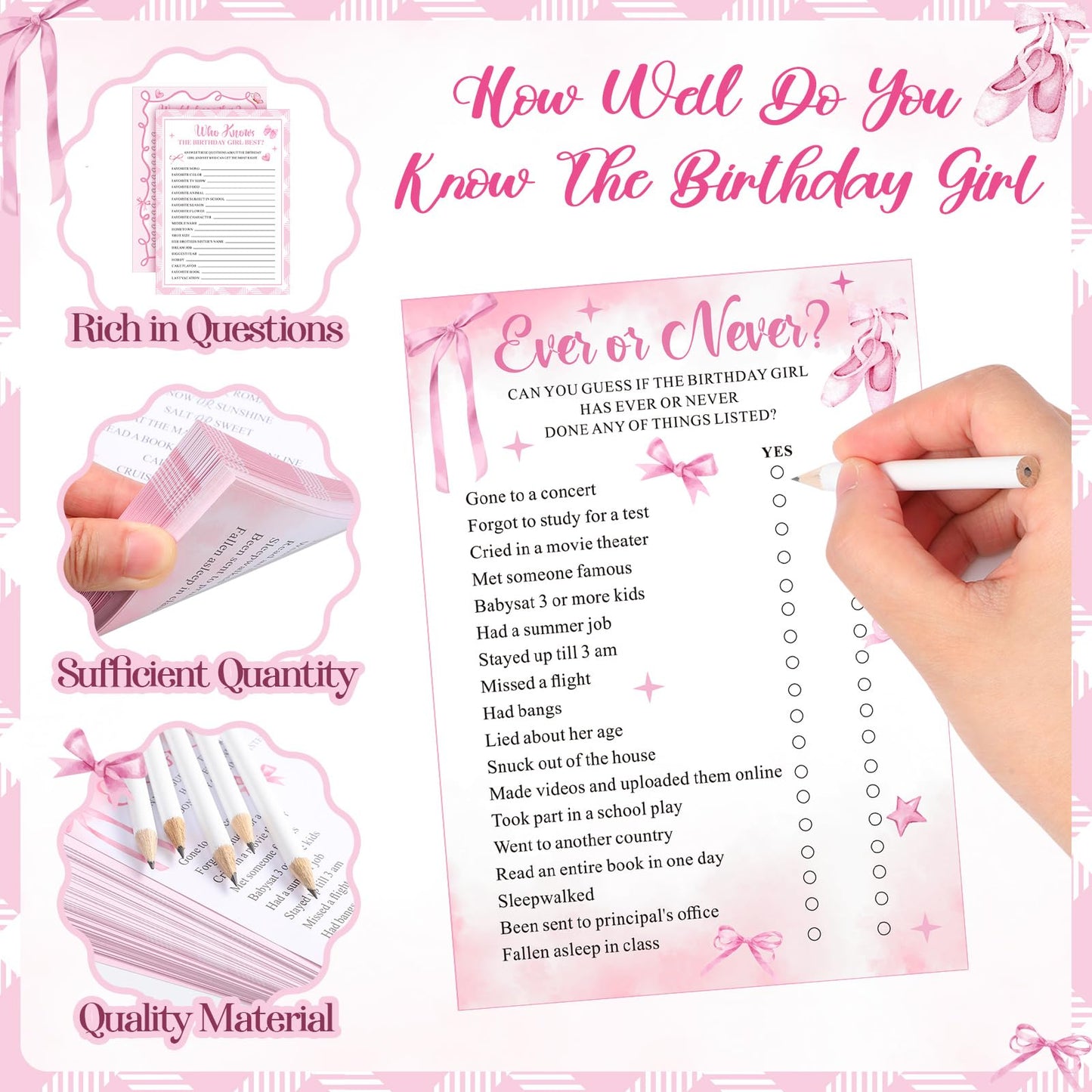 Pasimy 60 Pcs Who Knows the Birthday Girl Best Cards Would She Rather