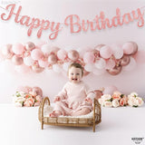 KatchOn Glitter Rose Gold Cursive Happy Birthday Banner - Pre-Strung