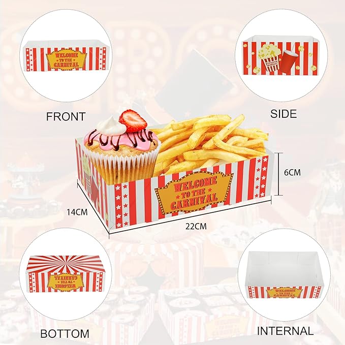 30 Pcs Carnival Party Supplies 4 Corner Food Boxes Movie Night Snack