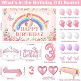 3rd Birthday Decorations for Girls 47pcs Pink Flower Rainbow Banner