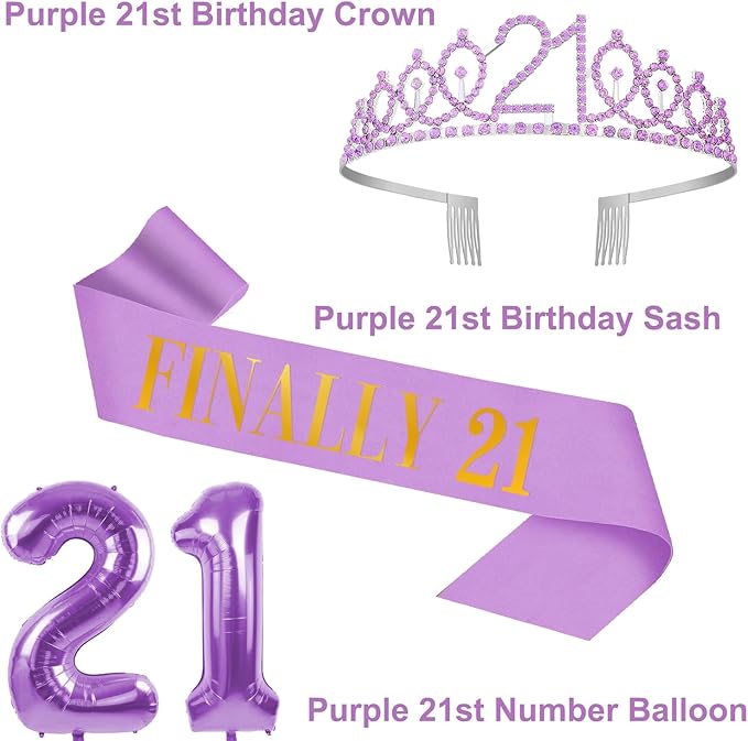 21st Birthday Decorations for Her Purple with 21st Birthday Sash and