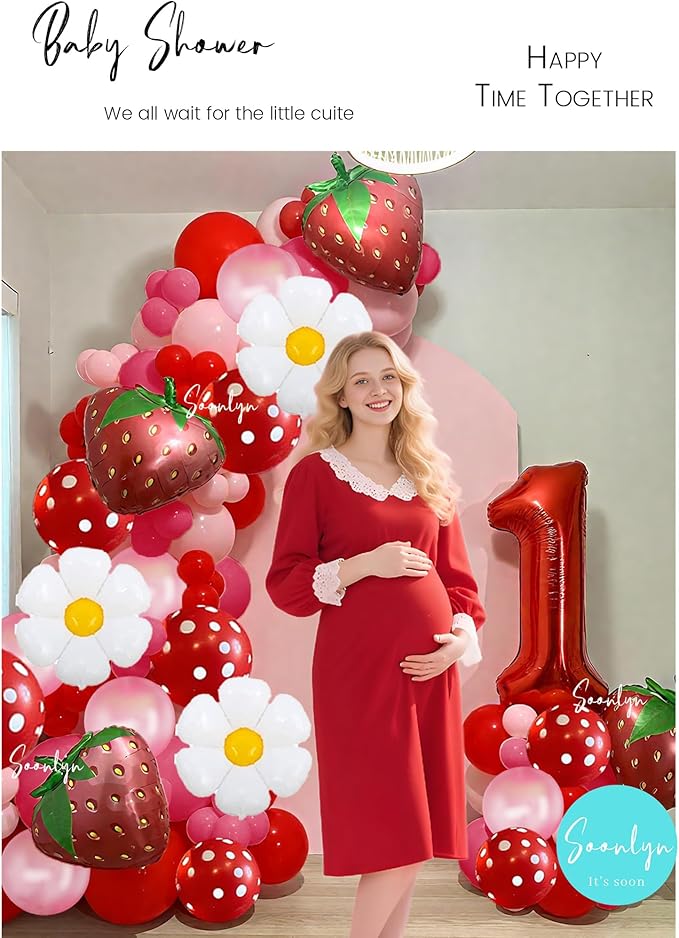 Berry First Birthday Decor 127Pcs Strawberry Balloon Arch Kit with