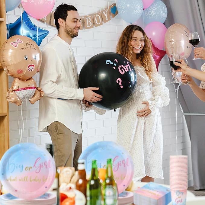 200 Pcs Gender Reveal Baby Shower Paper Plates Napkins Cups Baby