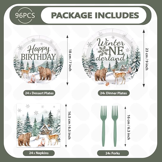 96Pcs Winter Onederland 1st Birthday Party Decorations Snowflake