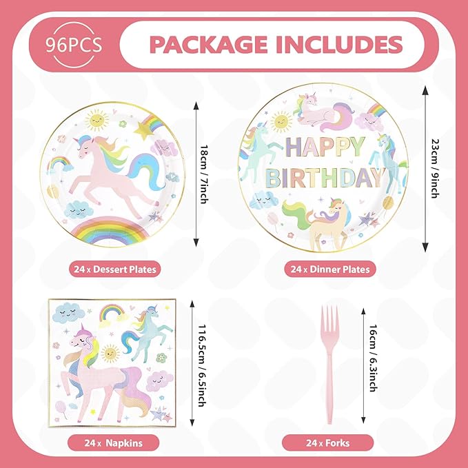 96Pcs Magical Pastel Unicorn Birthday Party Decorations 350 GSM