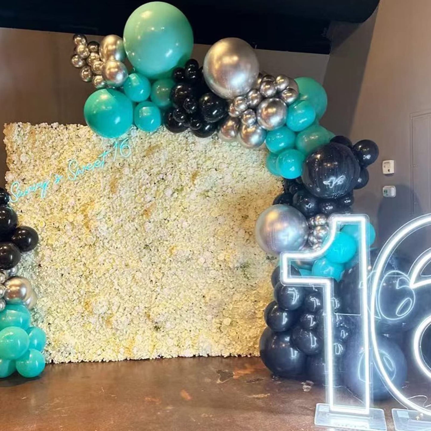 Teal Balloon Garland Kit, 100 Pcs Metallic Silver and Teal Blue