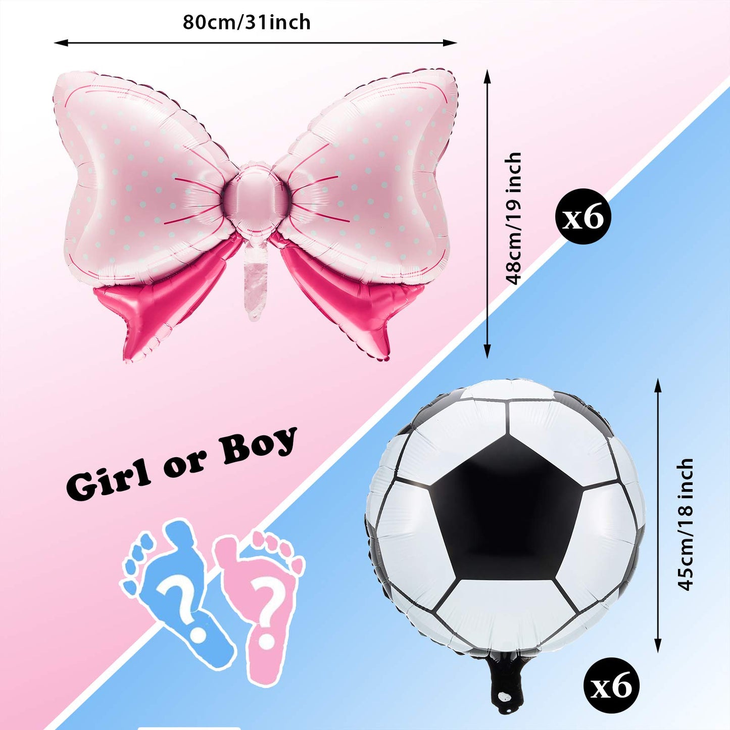 12 Pieces Gender Reveal Soccer Ball Balloons Foil Pink Bow and Soccer