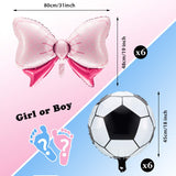12 Pieces Gender Reveal Soccer Ball Balloons Foil Pink Bow and Soccer