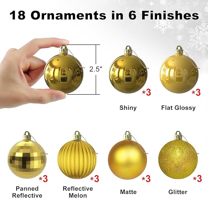 Gold 2.5" Christmas Balls Christmas Tree Decoration Ornaments