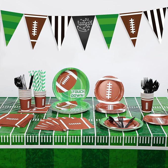 195 Pcs Football Party Supplies 24 Guest Disposable Dinnerware with