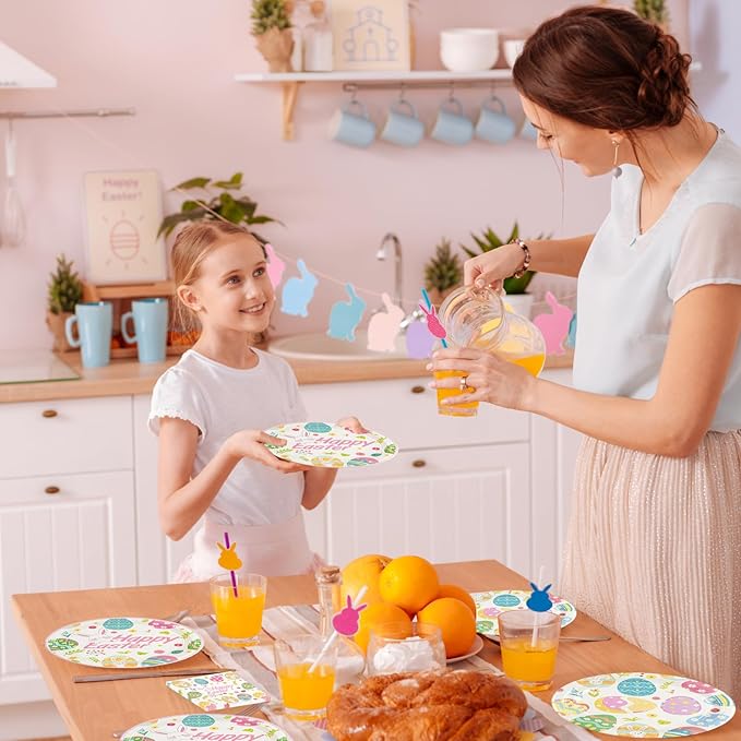96Pcs Easter Paper Plates and Napkins Easter Eggs Themed Tableware