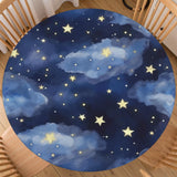 Dark Blue Round Tablecloth 48-52 inch, Stars Clouds Fitted Table Cloth