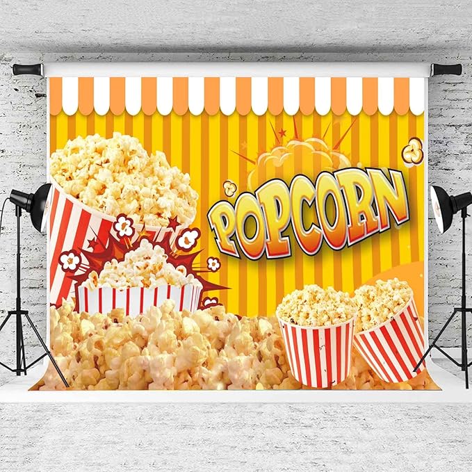 Movie Night Backdrop, 10x10ft Vinyl, Popcorn Photography Background