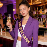 “BORN TO BE GOLDEN” Demon Movie Party Sash, Purple Satin with Gold