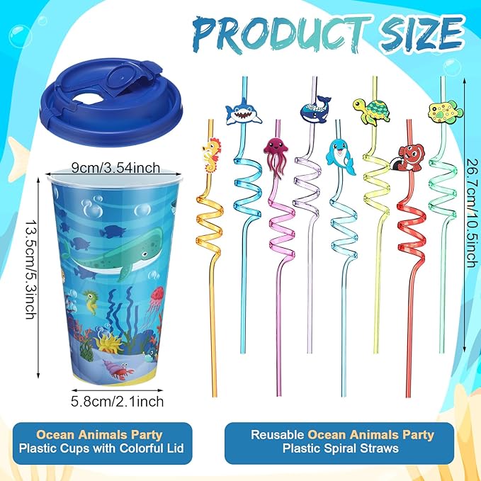 16 Sets Under the Sea Ocean Party Favors Goodie Cups with Lids and
