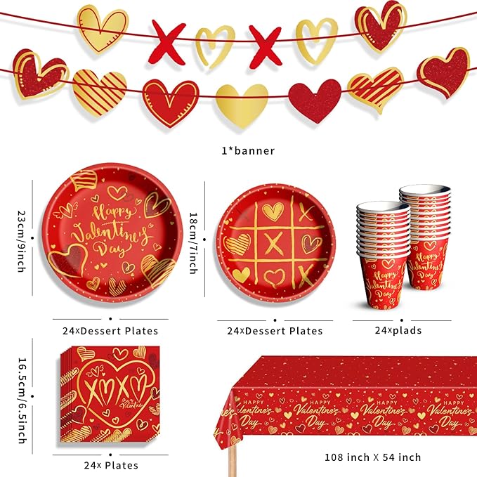 Valentine's Day Party Supplies Tableware Set Red Heart Love Paper