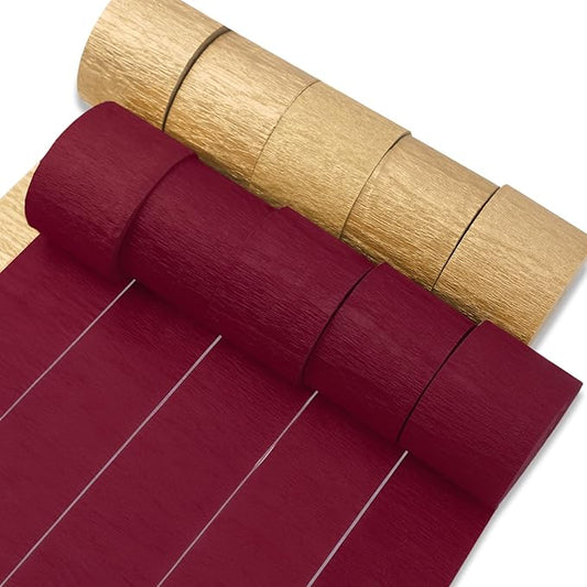 PartyWoo Gold and Burgundy Crepe Paper Streamers 10pcs 820ft Pack of