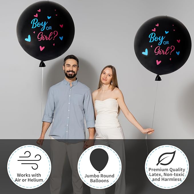 Gender Reveal Balloon Kit 2pcs 36 Jumbo Black Baby Boy or Girl