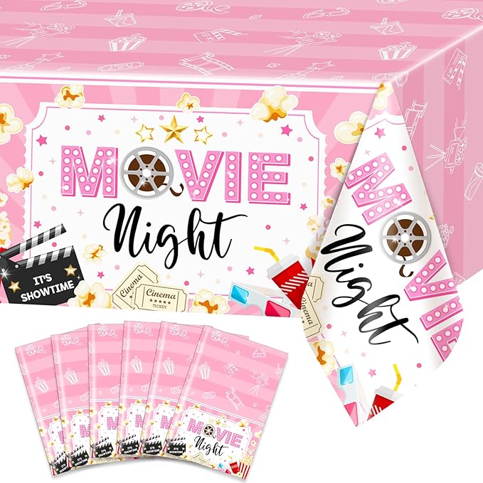 3 pcs Movie Night Decorations Pink Movie Night Tablecloths 108 x 54