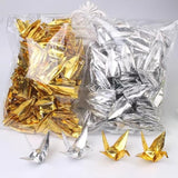 100PCS Gold Premade Iridescent 3.94" Origami Paper Cranes Folded 1000