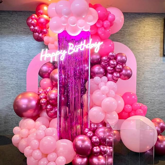 Pink Balloons Set, 12 Inch Pastel Baby Light Metallic Hot Pink