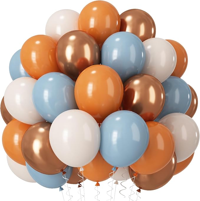 Orange and Blue Balloons, Retro Burnt Orange terracotta Dusty Blue