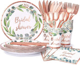 168Pcs Green and Rose Gold Party Decoration Bridal Shower Plates and
