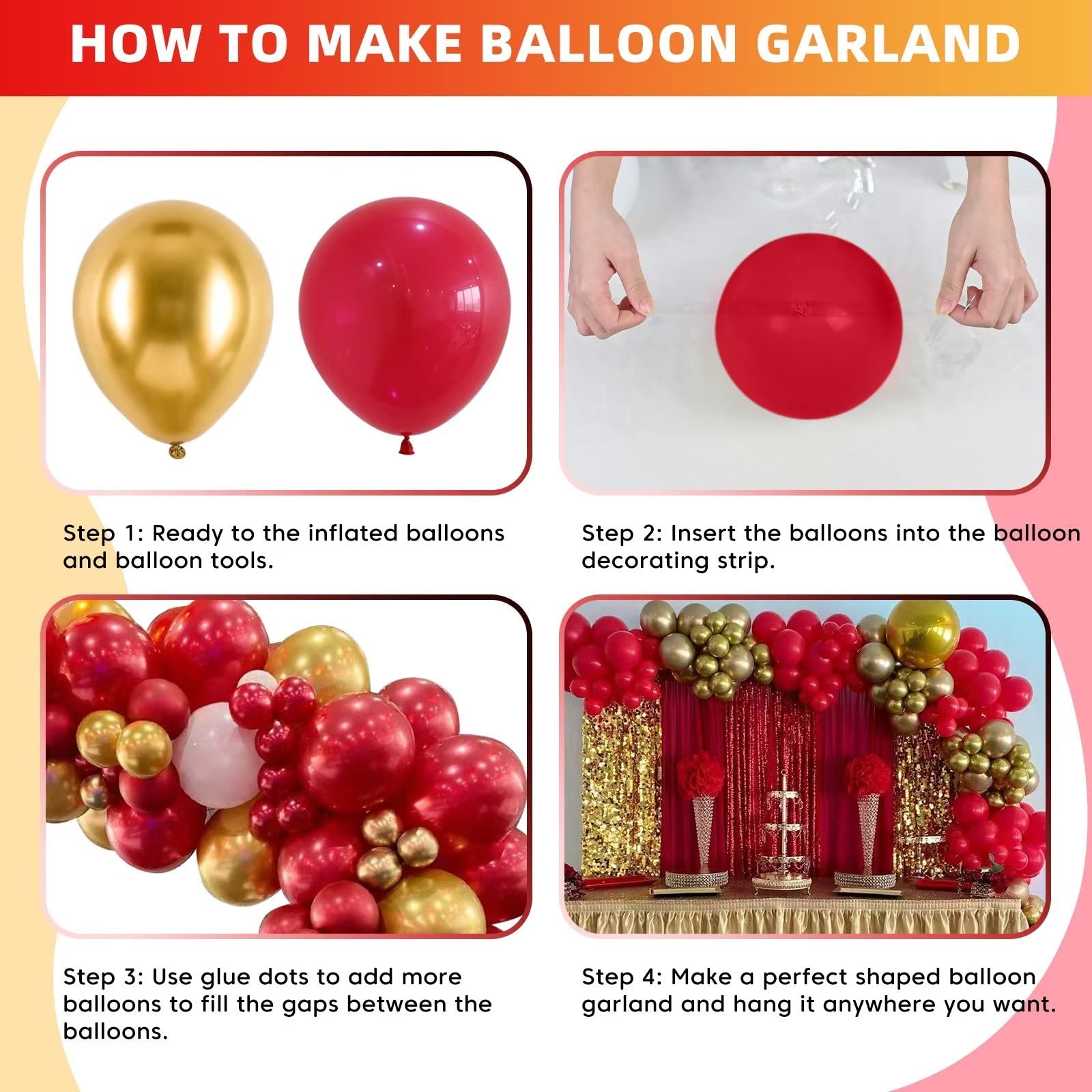 Red and Gold Balloon Arch Kit, Metallic Gold and Red Balloon Garland