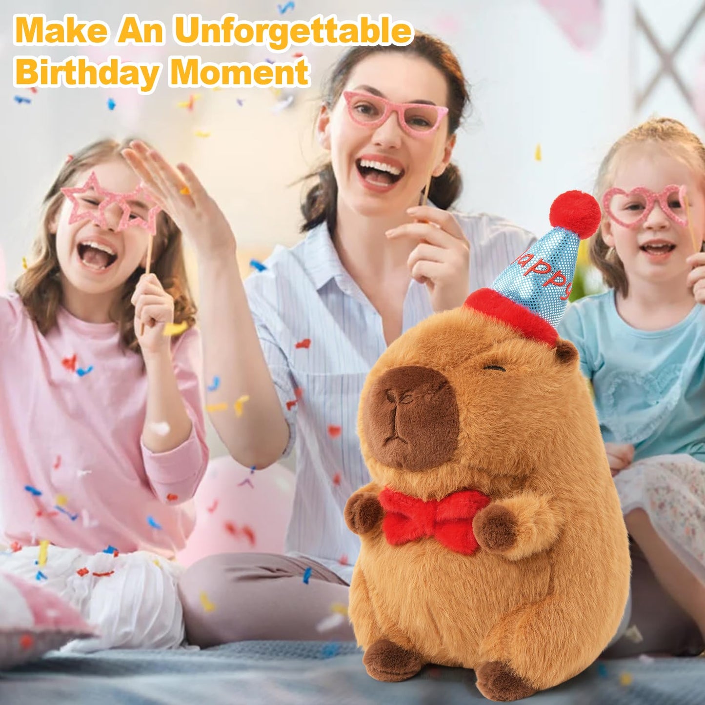 Ditucu Cute Capybara Plush with Happy Hat Red Bow Soft Capybara