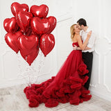 Red Heart Balloons, 18 Inch Metallic Red Foil Balloon Helium 10Pcs