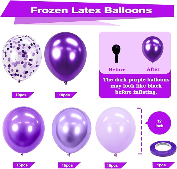 Bezente Purple Latex Balloons Kit, 60pcs 12 inch Dark Purple Metallic