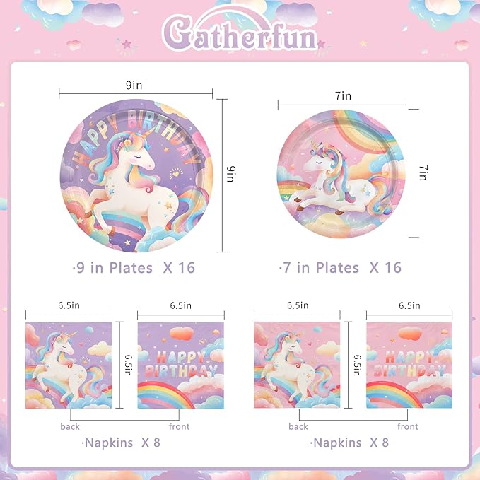 Unicorn Party Supplies Set for 16 Unicorn Birthday Decorations with