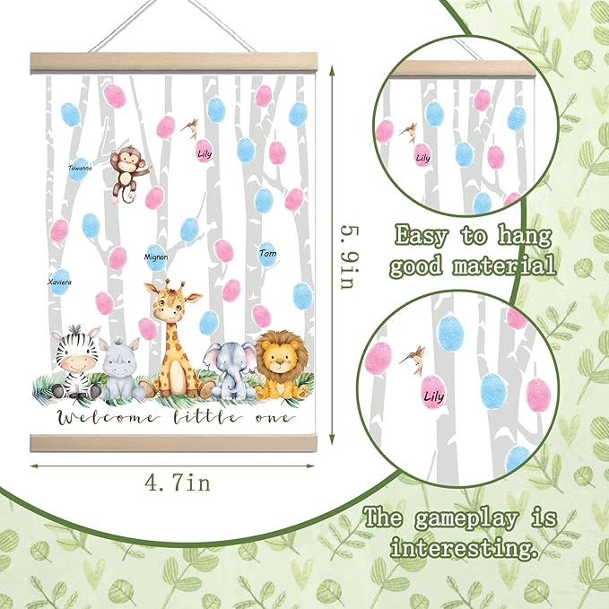 Gender Reveal Decorations Fingerprint Tree with Woodland Safari