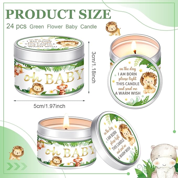 MTLEE 24 Pcs Jungle Animal Baby Shower Party Favors Candles Lavender