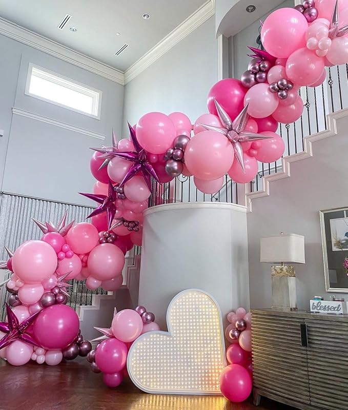 Bezente Pink Balloons Set,60pcs 12 inch Metallic Pearl Pink, Hot &
