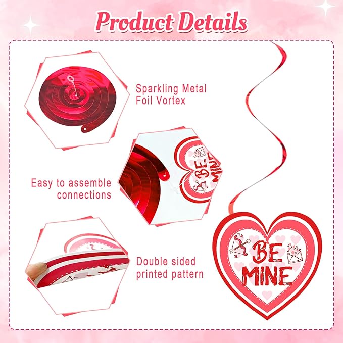 36 Pcs Valentine's Day Hanging Swirl Decorations Set Happy