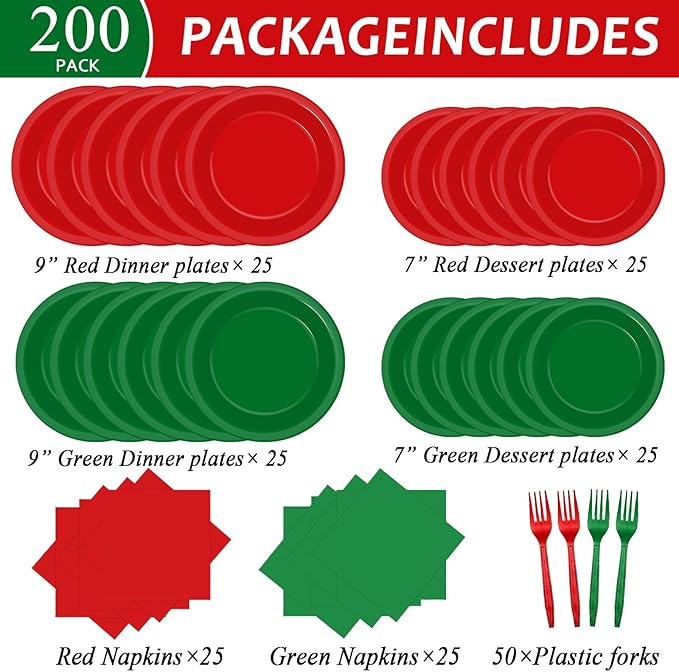 50 Guests Christmas Party Supplies Red and Green Plates and Napkins