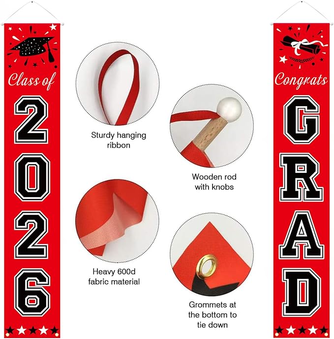 DAZONGE Graduation Decorations 2026, Red and Black Class of 2026