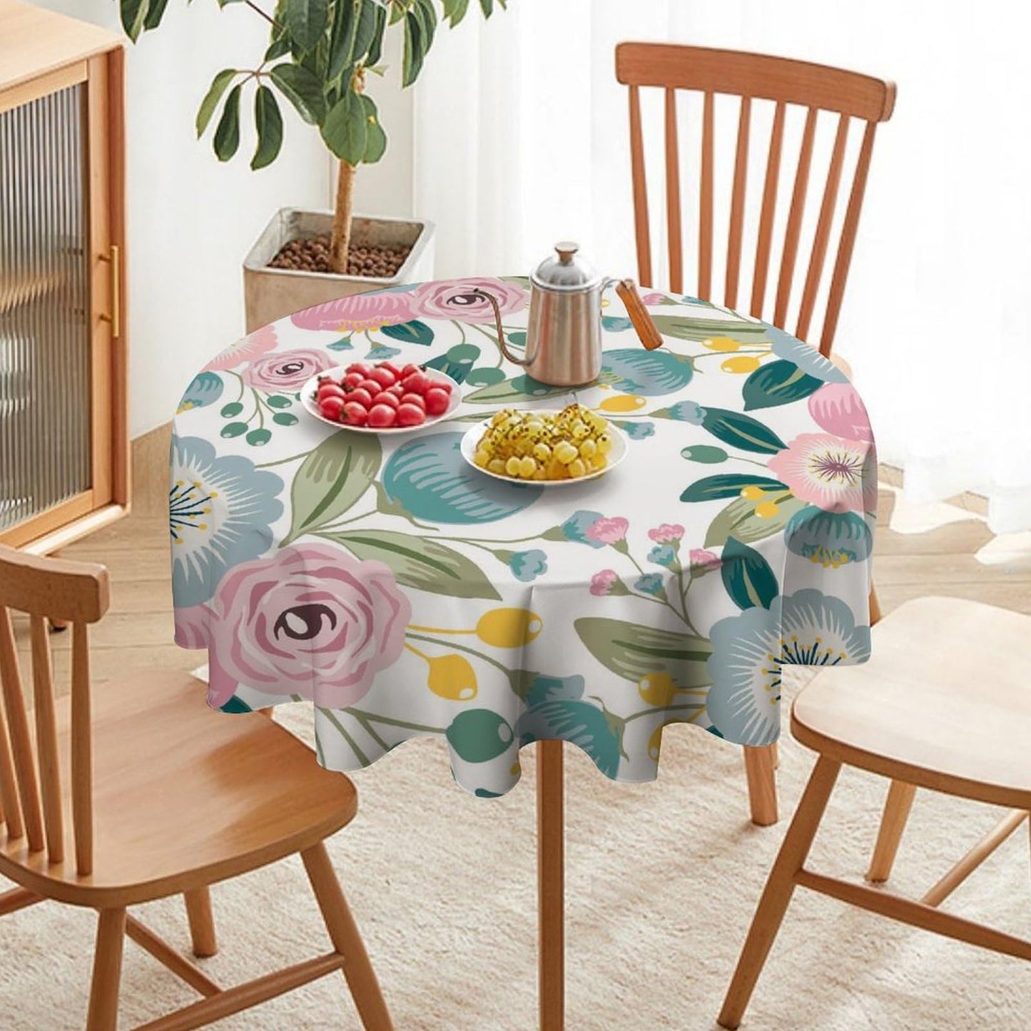 JanJCurt Spring Floral Tablecloth, Boho Blue Blossom Wildflowers Girly