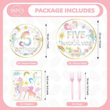96 Pcs Magical Pastel Unicorn 5th Birthday Party Supplies Five is a