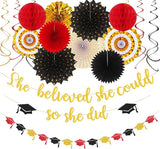 Red Black Gold Party Decorations Graduation Banner Streamers 18pcs