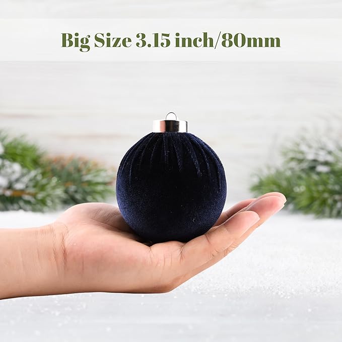 Velvet Ornaments for Christmas Tree Decorations - Navy Blue Xmas Ball