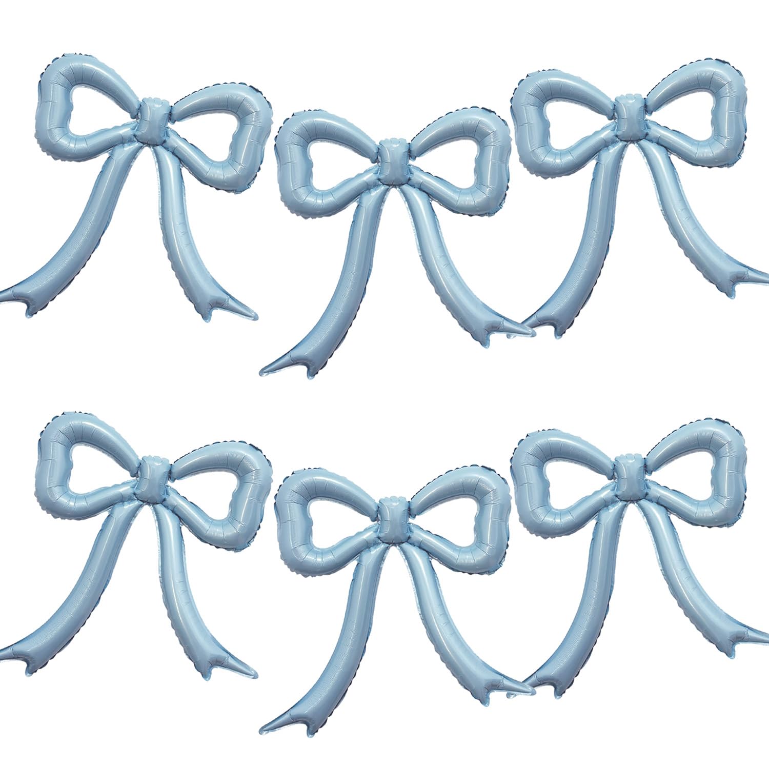 6pcs Blue Bow Foil Balloons Set Dusty Blue Bow Mylar Balloons for