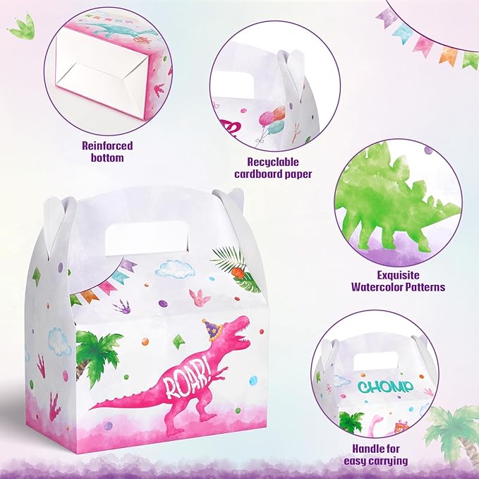 WERNNSAI 12 Pack Dinosaur Party Boxes - Girl Dinosaur Party