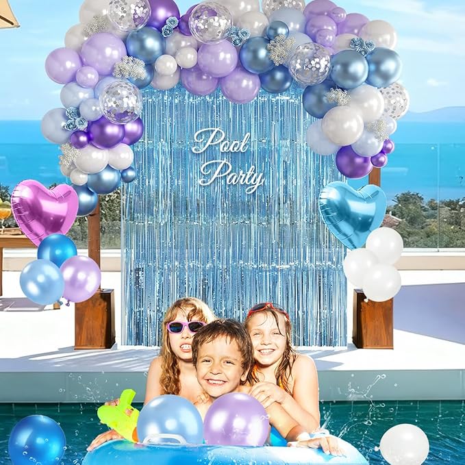 157Pcs Mermaid Party Balloons Garland Arch Kit with Fringe Curtain